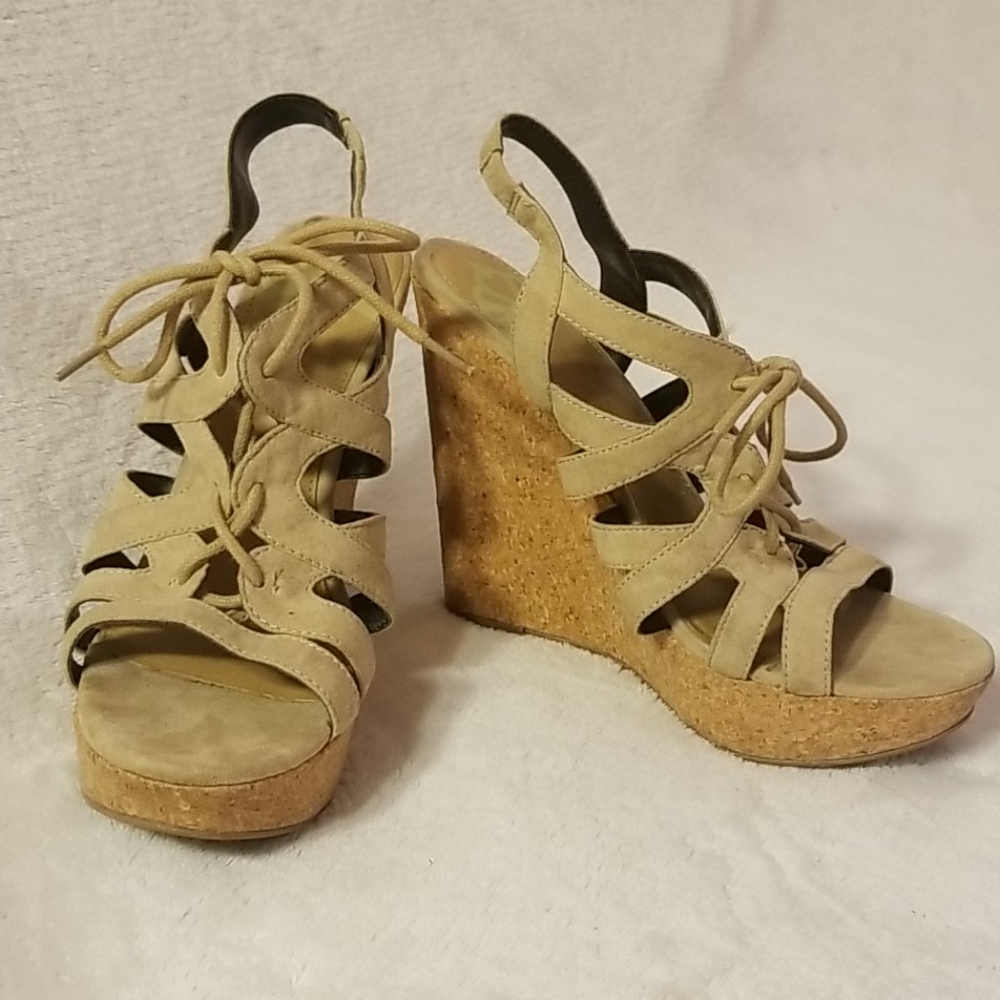 Strappy Suede Lace-Up Platform Wedges